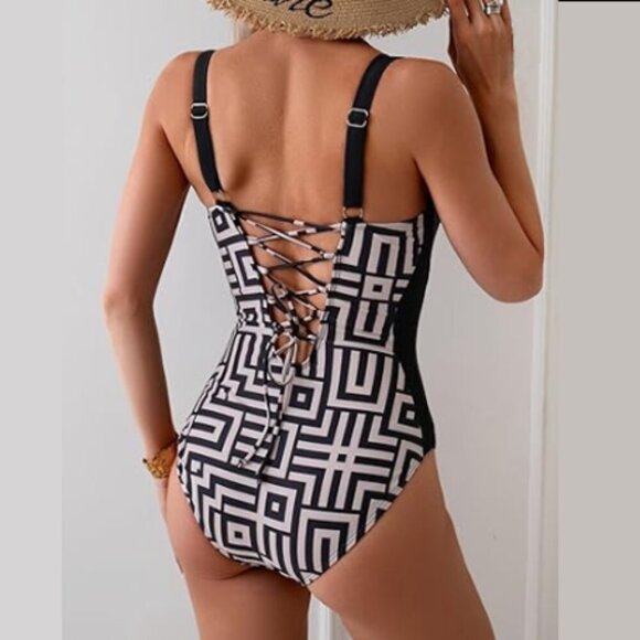 NWT Eomenie Tummy Control One Piece Swimsuit Slimming Lace Up Bathing Suit L - Picture 2 of 14